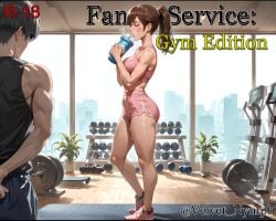 1boy blizzard_entertainment comic comic_page d.va dripping female gym gym_clothes overwatch overwatch_2 preview soaked story sweat tease velvet_nymph wet