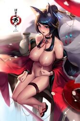 absurdres ahri areolae big_breasts blush breasts cianyo female female_only highres large_breasts league_of_legends lunar_revel_ahri nipples solo year_of_the_pig