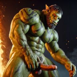 ai_generated bara big_muscle big_penis erection green_skin huge_cock male muscular_male orc orc_male orced penis