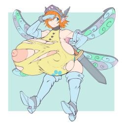 armor atlus breasts_bigger_than_torso fairy fairy_wings gallica huge_breasts hyper_breasts kittenboogers metaphor:_refantazio nipple_slip torn_clothes