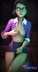 3d breasts glasses hand_on_breast highres miss_pauling skirt source_filmmaker squeezing_breast team_fortress_2 ughhh..._vinyl! valve