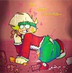 1boy blush blushing blushing_male broz_boyz broz_boyz_go candy christmas christmas_clothing christmas_decorations christmas_outfit cookie cum cum_drip cum_on_body cum_on_face digital_art edited edited_screencap freckles heart-shaped_pupils heart_symbol hearts_around_head little_penis male_only oc ocs on_all_fours original_character original_characters screenshot_edit semen wtf wtf_is_this xd zlayway_(miles)