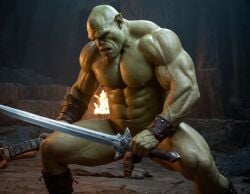 ai_generated bara big_muscle big_penis erection green_skin huge_cock male muscular_male orc orc_male orced penis