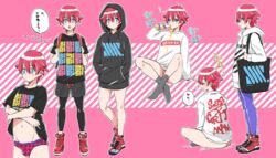 1boy adult_swim androgynous bulge crossdressing drinking femboy girly hibiki_yuuta hoodie male male_only nagano_rira sissy socks solo ssss.gridman streetwear studio_trigger tights toonami unlila