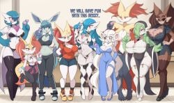 1girls anthro big_breasts blush braixen brandy_(lucyfercomic) bray's_mom bray_(lucyfercomic) breasts cleavage delphox dialogue dr._voir english_text female female_focus female_only fox furry gardevoir green_hair hair_over_one_eye huge_breasts human_on_pokemon long_hair lucyfercomic milf mole mole_on_breast narrowed_eyes nintendo nun nun's_habit nun_gardevoir_(cervina7) nun_hat pokémon_(species) pokemon pokemon_(species) pokemorph red_eyes solo speech_bubble tagme thick_thighs unamused very_high_resolution wide_hips