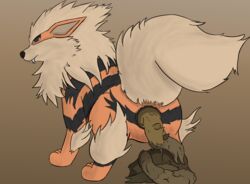 2017 3_toes ambiguous_gender anus arcanine black_nose cakeboss fangs feces feral fur looking_back nintendo pokemon pokemon_(species) raised_tail rear_view scat simple_background solo standing striped_fur stripes teeth toes video_games