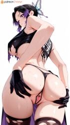 1girls ai_generated ass ass_focus ass_grab big_breasts black_dress black_hair black_topwear blush dat_ass demon_slayer from_behind from_below gloves kimetsu_no_yaiba kochou_shinobu looking_at_viewer looking_back multicolored_hair nnnyr open_pussy panties partially_visible_vulva perfect_ass perfect_body pleasure_face purple_eyes purple_hair skirt skirt_lift solo solo_female solo_focus stable_diffusion standing stockings thigh_highs thighhighs thighs thong topwear torn_clothes torn_clothing torn_stockings torn_thighhighs torn_topwear visible_pussy wet wet_body wet_pussy wet_skin white_background white_skin