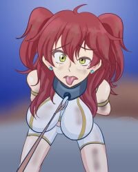 bruised_arm bruised_face bruised_leg bruises captured crying_with_eyes_open gundam_00 hanging_breasts nena_trinity red_hair tears yellow_eyes