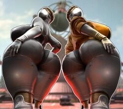 2girls 3d atomic_heart big_ass big_breasts blurry_background dat_ass female huge_ass huge_breasts left_(atomic_heart) mechanicalstage right_(atomic_heart) the_twins_(atomic_heart)