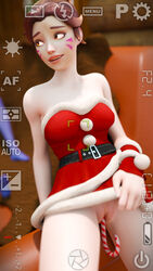 1girls 3d brown_eyes brown_hair camera candy_cane christmas d.va effectsmaster231 female female_only masturbation overwatch pussy solo vaginal_insertion vaginal_object_insertion