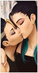 2girls ai_generated akali flirting girl_on_girl kai'sa kissing league_of_legends lesbian_couple lesbian_kiss lovers yuri yuri yuri