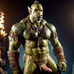 ai_generated bara big_muscle big_penis erection green_skin huge_cock ia_generate male muscular_male orc orc_male orced penis