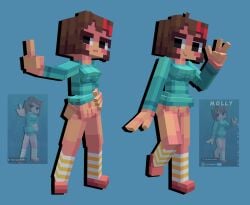 3d :3 accurate_art_style alternate_version_available areolae_bulge blocky_body bottomless breast breasts cubic_body cubic_breasts female female_focus linky_playz middle_finger minecraft molly_(linkyplayz) oc original_character peace_sign posing self_upload tagme youtube