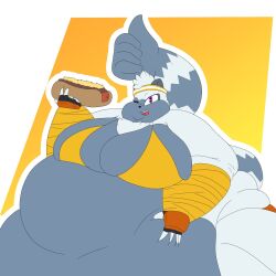 1:1 anthro bbw belly big_belly big_breasts breasts chili_dog clothed clothing digital_media_(artwork) female food fur gesture hand_gesture hi_res hot_dog idw_publishing lemur mammal morbidly_obese morbidly_obese_anthro morbidly_obese_female obese obese_anthro obese_female one_eye_closed overweight overweight_anthro overweight_female paceplusle prehensile_tail primate ring-tailed_lemur sega simple_background smile solo sonic_(series) sonic_the_hedgehog_(comics) sonic_the_hedgehog_(idw) sonic_the_hedgehog_(series) strepsirrhine swimwear tail tangle_the_lemur thick_thighs thumbs_up wink