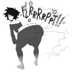 1boy alternate_version_available ass_cleavage big_ass big_balls big_bulge big_butt bubble_butt bulge butt_crack commission edm_(puffytwink) fart fart_cloud fart_fetish fart_noises farting femboy male monochrome oc octoboy original_character puffytwink shocked shocked_expression surprised surprised_expression tagme twerking