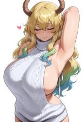 ai_generated horns large_breasts lucoa miss_kobayashi's_dragon_maid multicolored_hair quetzalcoatl_(dragon_maid) sfcprojunior virgin_killer_sweater