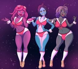 1futa 2girls alien atnog awesomenauts breasts bulge bulge_through_clothing coco_nebulon female futanari hazel_nebulon space_dandy sydney_baidam