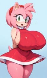 ai_generated amy_rose anthro big_boobs big_breasts big_nipples big_tits boobs_bigger_than_head breasts_bigger_than_head female female_only furry furry_female furry_only giant_breasts hedgehog_girl huge_boobs huge_breasts huge_tits mobian mobian_(species) nipples pink_body pink_fur pink_hair pink_skin pink_skinned_female pixai red_dress solo solo_female solo_focus sonic_(series) sonic_the_hedgehog_(series) tits_bigger_than_head wide_hips