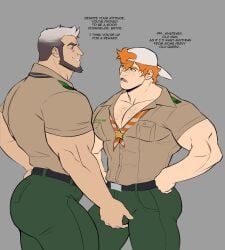 age_difference ass bara beard big_ass big_butt big_pecs bryce_callahan bulge bulge_grab camp_buddy clothed clothing daddy dilf dirty_talk facial_hair freckles gay goro_nomoru jock_studio male male_focus male_only mature_male muscular muscular_male older_male pecs rumpletumple1 yaoi