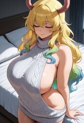 ai_generated horns large_breasts lucoa miss_kobayashi's_dragon_maid multicolored_hair quetzalcoatl_(dragon_maid) sfcprojunior virgin_killer_sweater