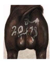 2019 anus ass backsack balls big_balls border brown_balls brown_fur brown_tail butt_shot colored cum cum_on_balls cum_on_butt darkmare faceless_male feral fur gay male mammal presenting presenting_anus rear_view simple_background solo suid suina sus_(pig) traditional_media_(artwork) white_background white_border wild_boar yaoi