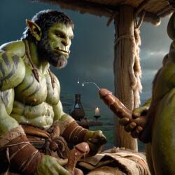 ai_generated bara big_muscle big_penis erection green_skin huge_cock male muscular_male orc orc_male orced penis