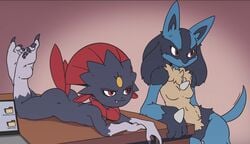 2019 anthro ass feet female female_only fur furry lucario lying_down plague_of_gripes pokemon pokemon_(species) posing thighs weavile