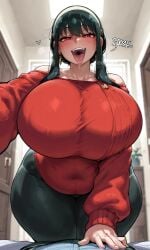 ai_generated big_ass big_breasts curvy from_below huge_ass huge_breasts huge_thighs looking_at_viewer pov prevore saliva sleepyshark spy_x_family thick_thighs voluptuous vore yor_briar yor_forger