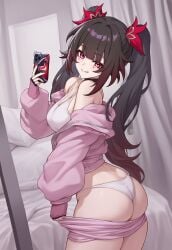 1girls ass breasts bubble_ass bubble_butt choker clothing honkai:_star_rail honkai_(series) hoodie looking_at_viewer mirror_selfie panties presenting presenting_hindquarters shorts sidillusts solo sparkle_(honkai:_star_rail) teasing tongue tongue_out twintails