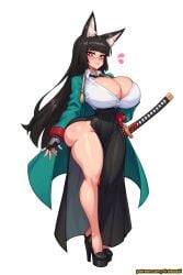 animal_humanoid big_breasts black_hair blush breasts canid canid_humanoid canine canine_humanoid clothed clothing female firstbouki fox_humanoid hair hi_res hoshimi_miyabi huge_ass huge_breast huge_breasts humanoid long_hair looking_at_viewer mammal mammal_humanoid melee_weapon mihoyo miyabi_(zenless_zone_zero) sword thiren voluptuous_female weapon wide_hips zenless_zone_zero