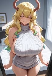 ai_generated horns large_breasts lucoa multicolored_hair quetzalcoatl_(dragon_maid) sfc virgin_killer_sweater