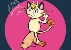 feline_humanoid geno_boy hyper hyper_penis meowth pokemon pokemon_(species) simple_background small_but_hung