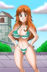 1girls bikini bikini_bottom bikini_bottom_only bikini_only bikini_top bikini_top_only boobs breasts cesaru33 earrings female female_only female_solo long_hair nami_(one_piece) one_piece orange_eyes orange_hair solo solo_female solo_only