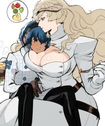 big_breasts big_breasts big_breasts blonde_female blonde_hair blonde_hair blush blush boob_window breasts breasts breasts clothed clothes clothing genderswap_(mtf) larger_female louis_guiabern metaphor:_refantazio older_female rule_63 shin_megami_tensei shorter_male smaller_male taller_female will_(metaphor:_refantazio) younger_male