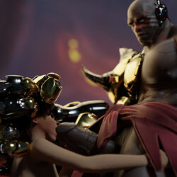 3d big_penis brown_hair dark-skinned_male dark_skin doomfist duo effectsmaster231 female interracial male oral overwatch straight tracer