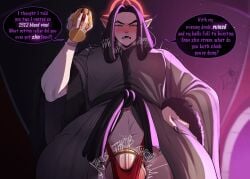 angry big_penis blackwhiplash cock_ring cup dialogue drinking femboy light-skinned_male long_hair mole nails navel robe sharp_teeth thick_thighs underwear vampire vance_cruorem wine