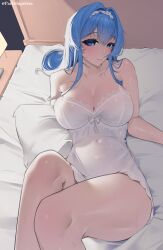 1girls dress female female_only goddess_of_victory:_nikke helm_(nikke) in_bed parkhopeless see-through_clothing