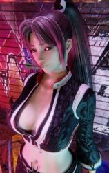 1girls 3d breasts fatal_fury king_of_fighters leather leather_clothing leather_jacket looking_at_viewer mai_shiranui mai_shiranui_(city_of_the_wolves) shaddoll_x smug solo_female street_fighter