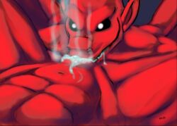 abs bodily_fluids capcom cum cum_in_mouth cum_inside demon demon's_crest digital_media_(artwork) duo ejaculation fellatio firebrand gargoyle gargoyle's_quest genital_fluids ghosts_'n_goblins humanoid_pointy_ears male male/male membrane_(anatomy) membranous_wings navel nude oral penile pointy_ears red_arremer red_body sex smile stevethedragon white_eyes wings