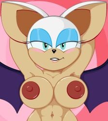 anthro areola bat big_ears big_nipples blue_eyeliner blue_eyes blush breasts dark_nipples eyelashes eyeliner female fur hi_res humanoid lil_scooter56 lipstick makeup mammal multicolored_body multicolored_fur narrowed_eyes navel nipples nude oiled_body pink_lipstick rouge_the_bat sega shadowing small_waist smile solo sonic_the_hedgehog_(series) tan_body tan_fur tan_skin two_tone_body two_tone_fur white_body white_fur wings