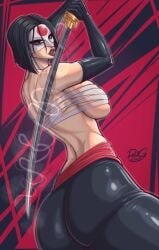 1girls asian asian_female ass big_ass big_breasts black_hair breasts bubble_butt dc_comics deigart female huge_breasts katana katana_(dc) solo sword