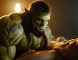 ai_generated bara big_muscle big_penis erection green_skin huge_cock male muscular_male orc orc_male orced penis