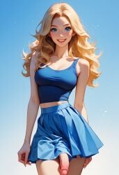 ai_generated blonde_hair blue_dress dick_out female futanari