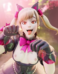 1girls 3d alternate_costume black_cat_d.va blonde_hair breasts brown_eyes d.va effectsmaster231 female female_only overwatch solo tongue_out