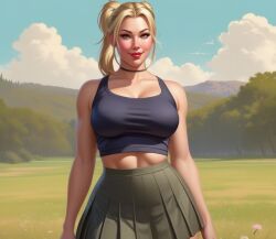 ai_generated beautiful big_breasts blonde_female blonde_hair flat_belly skirt sporty wide_hips