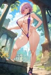 2d ai_generated big_breasts bikini fate/grand_order fate_(series) female female_focus female_only mash_kyrielight short_hair sling_bikini slingshot_swimsuit solo solo_female solo_focus swimsuit tagme