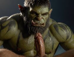 ai_generated bara big_muscle big_penis erection green_skin huge_cock male muscular_male orc orc_male orced penis