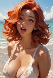 ai_generated beach bikini female red_hair wet