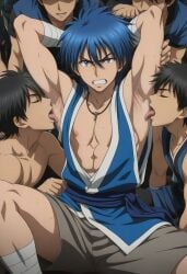 ai_art ai_assisted ai_generated aoi_sekai_no_chuushin_de armpit_fetish armpit_licking armpits gangrape gay gear_(aoi_sekai_no_chuushin_de) licking_armpit male_focus male_only male_rape_victim rape world_war_blue