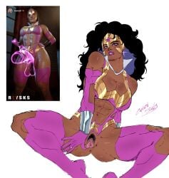 1girls abs big_breasts black_hair breasts captainsmutty cleavage dark-skinned_female dark_skin dc dc_comics female justice_league pubic_hair pussy solo star_sapphire_(dc) star_sapphire_corps tiara wonder_woman